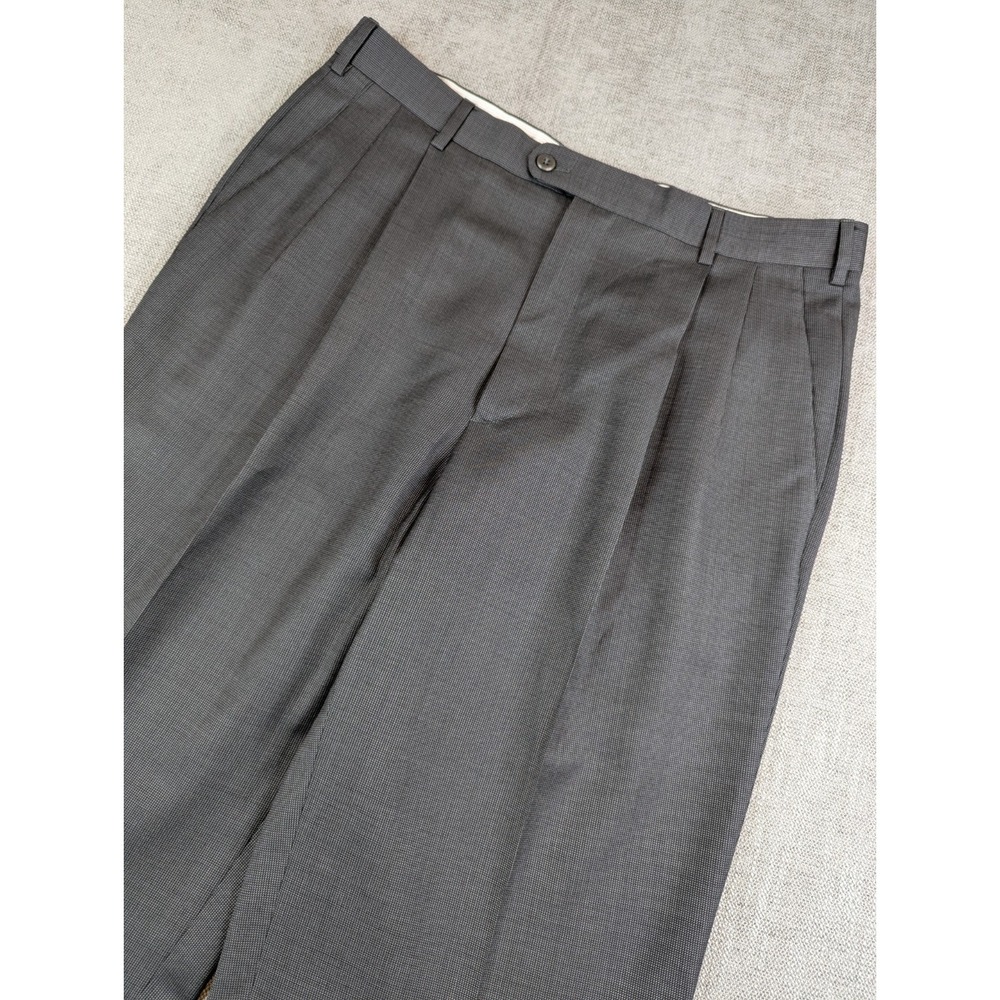 Zanella Pants Mens Sz 35 (34x33) Gray Bennett Trousers Pleated Cuffed Wool Dress